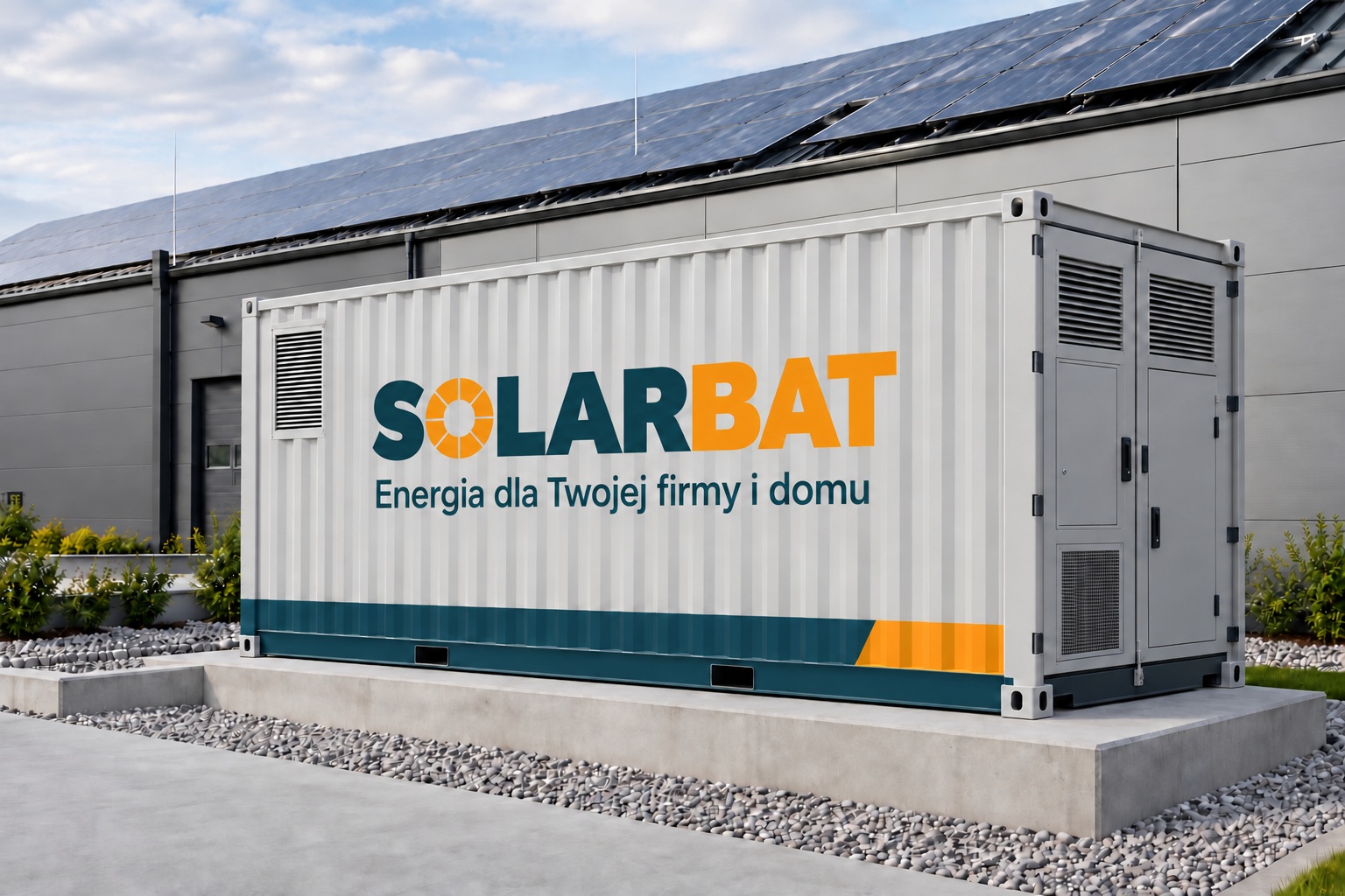 Kontenerowy magazyn energii w oznakowaniu Solarbat - wizualizacja